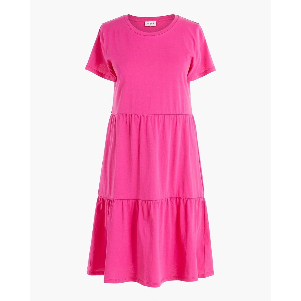 J.Crew Women's XXS Casual Tiered Relaxed Fit Cotton Mini Dress in Vivid Azalea